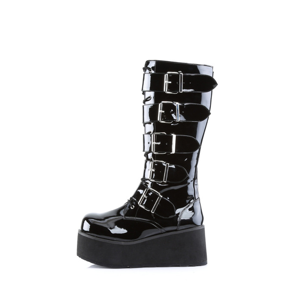 Mens Platform Gothic Patent Buckle Knee High Boots